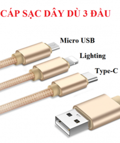 Cáp sạc 3 đầu dây dù 1m2 (iphone, type-c, micro) - Ảnh 1