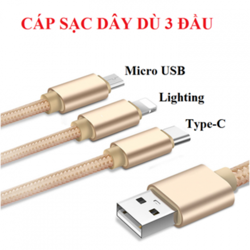 Cáp sạc 3 đầu dây dù 1m2 (iphone, type-c, micro) - Ảnh 1