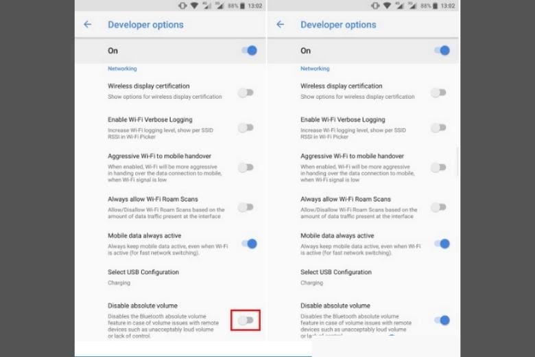 Bật tính năng Disable absolute volume trong "Developer Options".